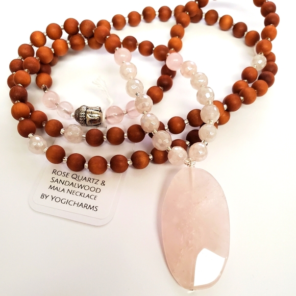 yogicharms Jewelry - Rose Quartz & Moonstone Handmade Mala